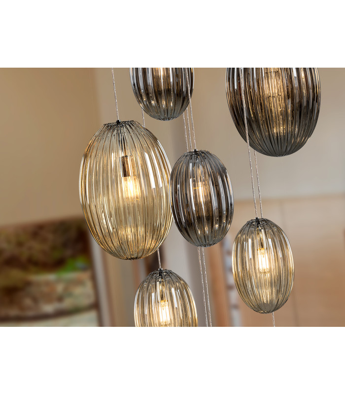 Ovila Cluster Pendant Ceiling Light Smoke Cognac 13xE27-3