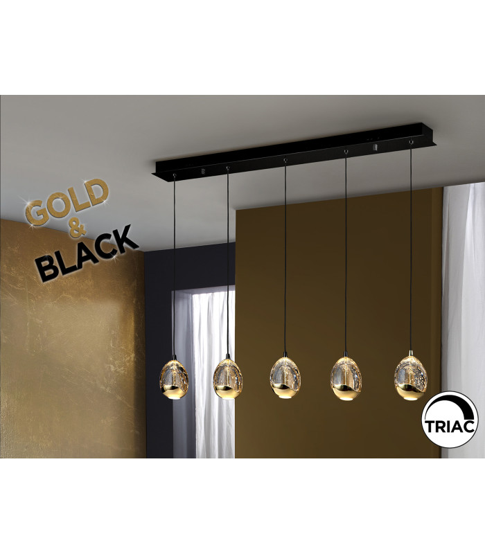 Rocío Bar Pendant Ceiling 5 Light Black Gold LED 3000K