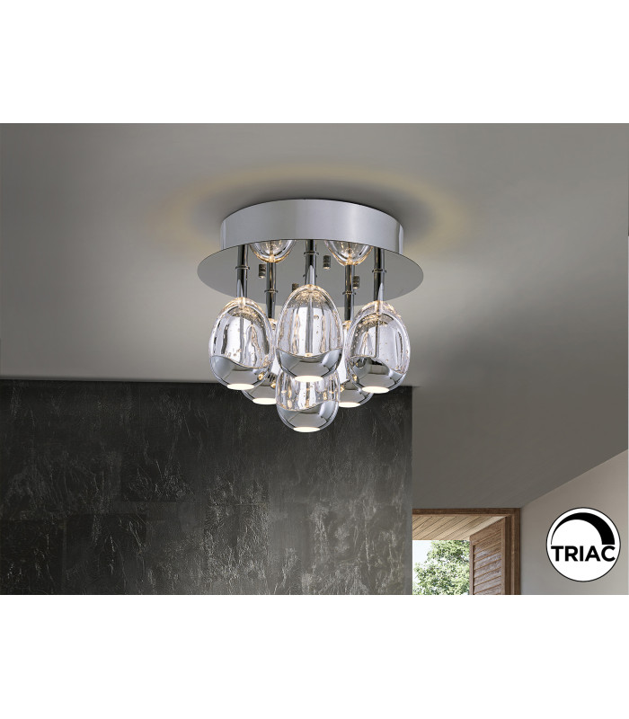 Rocío Shade Cluster Ceiling 6 Light Chrome LED 3000K Dimmable