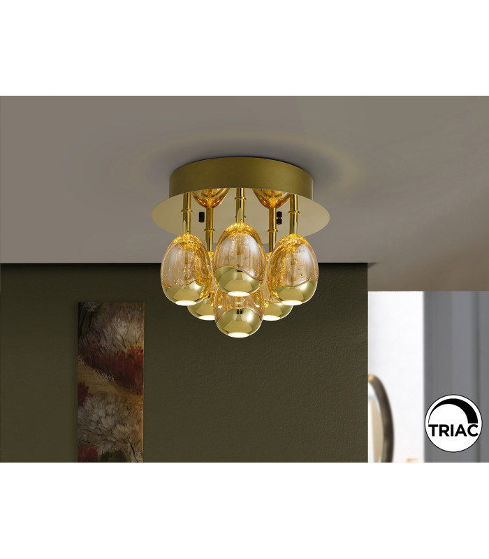 Rocío Shade Cluster Ceiling 6 Light Gold LED 3000K Dimmable