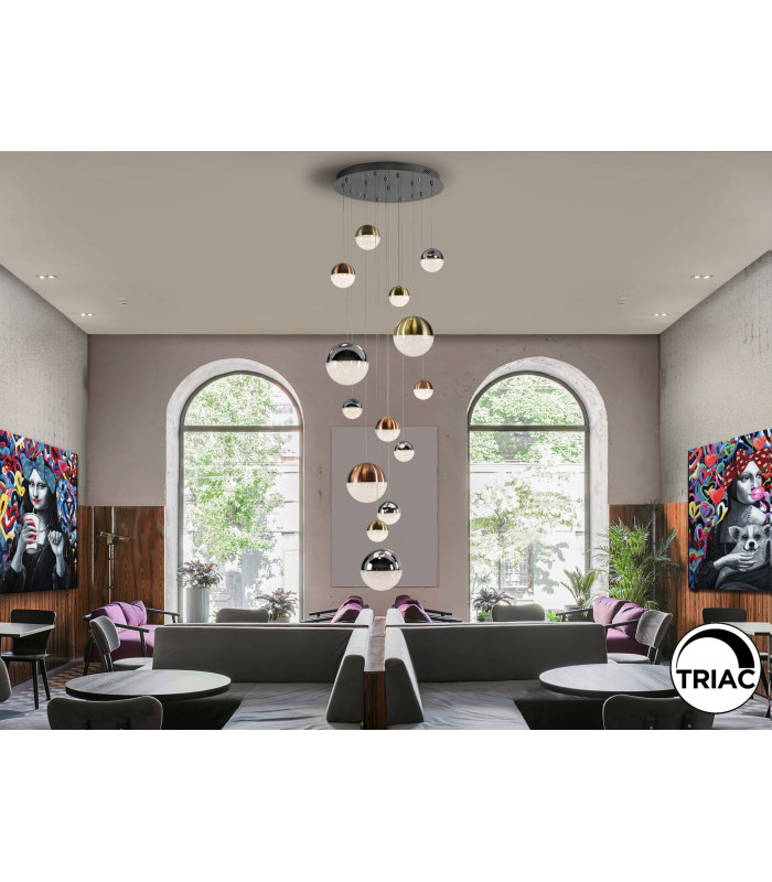 Sphere Cluster Pendant Ceiling 14 Light Chrome Gold Copper LED 3000K Dimmable-2