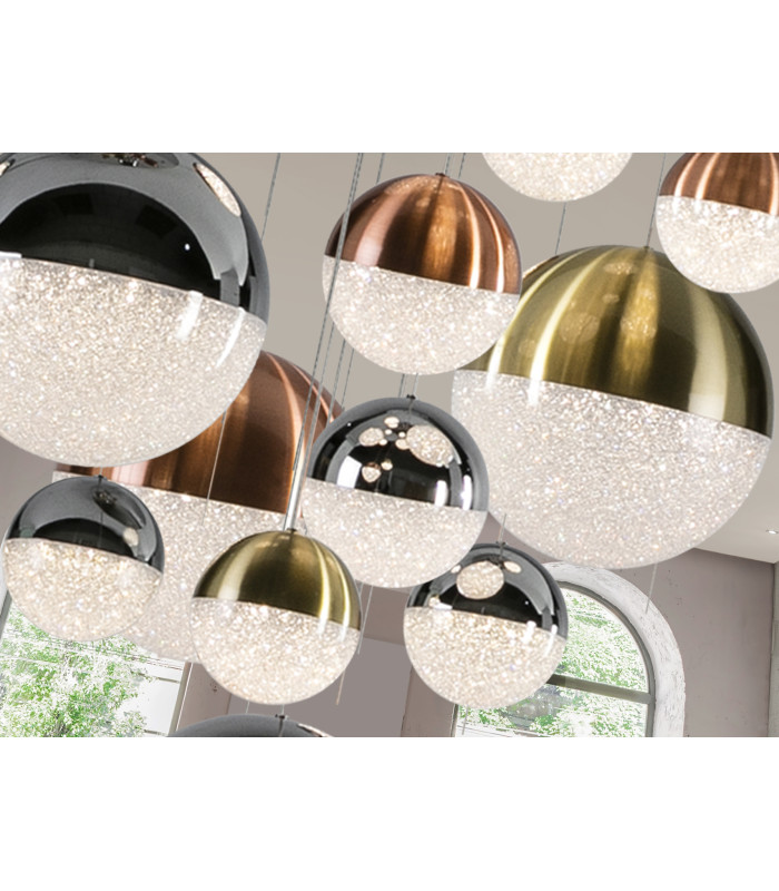 Sphere Cluster Pendant Ceiling 14 Light Chrome Gold Copper LED 3000K Dimmable-3