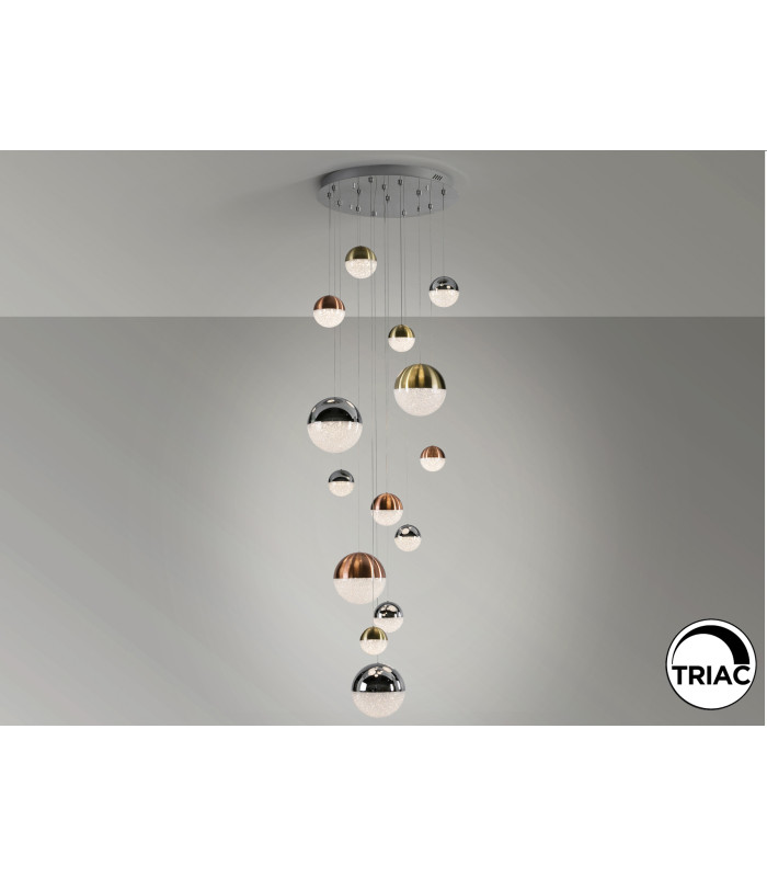 Sphere Cluster Pendant Ceiling 14 Light Chrome Gold Copper LED 3000K Dimmable-4