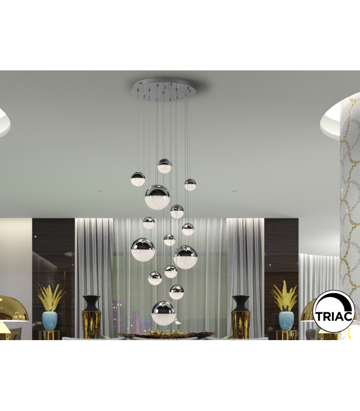 Sphere Cluster Pendant Ceiling 14 Light Chrome LED 3000K Dimmable-1