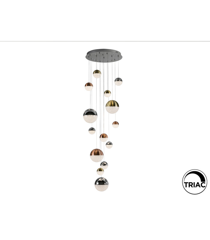Sphere Cluster Pendant Ceiling 14 Light Chrome Gold Copper LED 3000K Dimmable-5