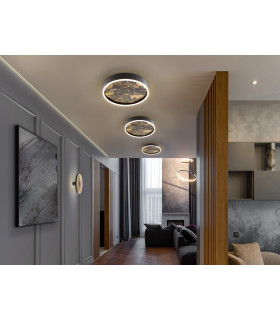 Stone 40cm Integrated LED Semi Flush Ceiling Light Black 3000-6000K-2