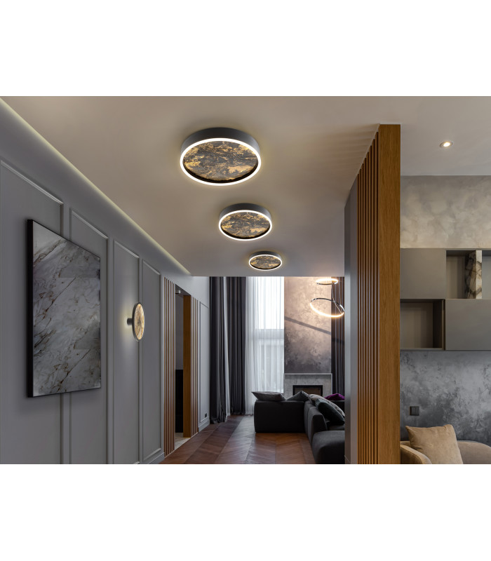 Stone 40cm Integrated LED Semi Flush Ceiling Light Black 3000-6000K-2