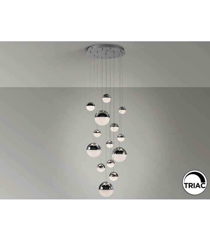 Sphere Cluster Pendant Ceiling 14 Light Chrome LED 3000K Dimmable-4