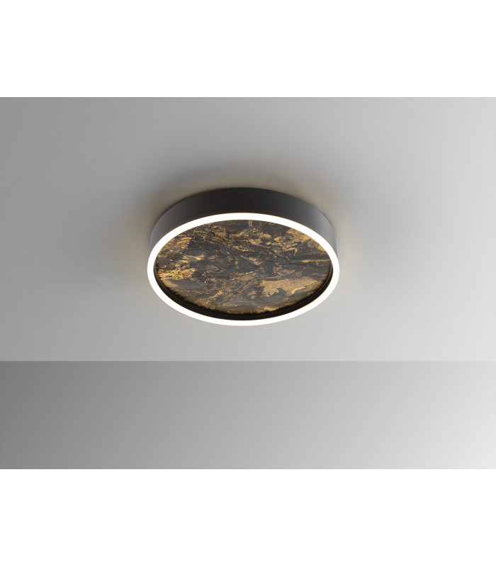 Stone 40cm Integrated LED Semi Flush Ceiling Light Black 3000-6000K-3
