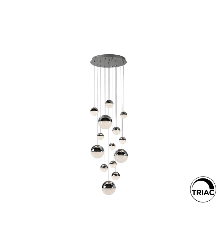 Sphere Cluster Pendant Ceiling 14 Light Chrome LED 3000K Dimmable-5