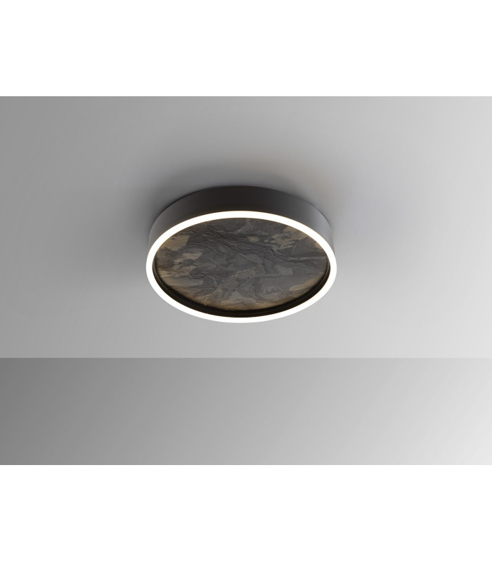 Stone 40cm Integrated LED Semi Flush Ceiling Light Black 3000-6000K-4