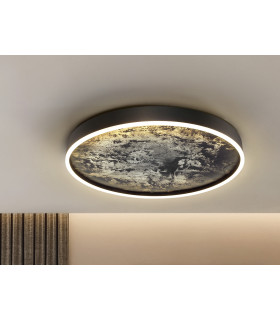 Stone 60cm Integrated LED Semi Flush Ceiling Light Black 3000-6000K-1