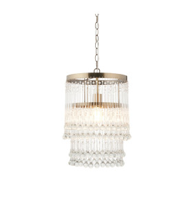 Genevieve Pendant Ceiling Light Antique Brass Plate & Clear Crystal Glass E27-1