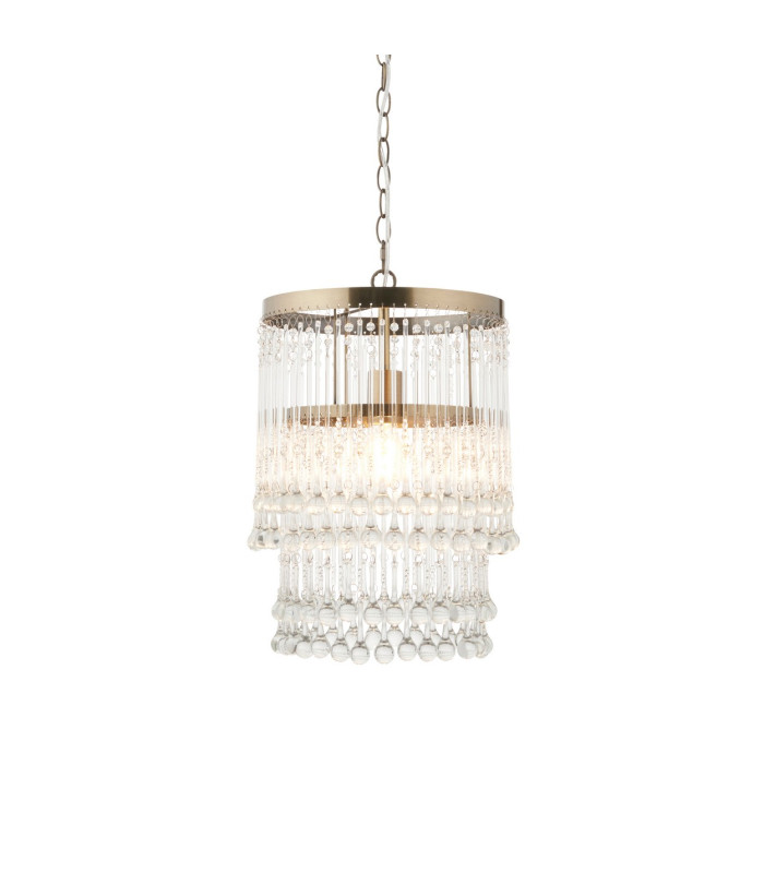 Genevieve Pendant Ceiling Light Antique Brass Plate & Clear Crystal Glass E27-1
