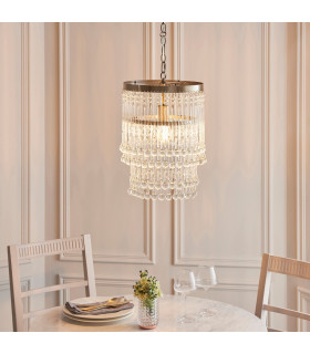 Genevieve Pendant Ceiling Light Antique Brass Plate & Clear Crystal Glass E27-2