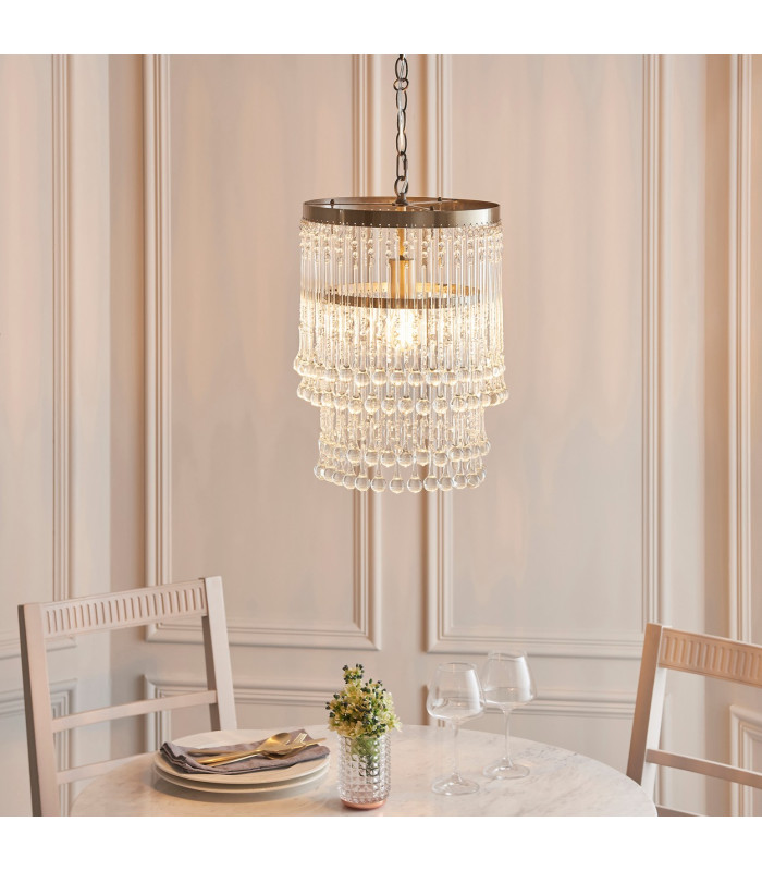 Genevieve Pendant Ceiling Light Antique Brass Plate & Clear Crystal Glass E27-2