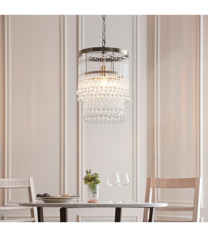Genevieve Pendant Ceiling Light Antique Brass Plate & Clear Crystal Glass E27-3