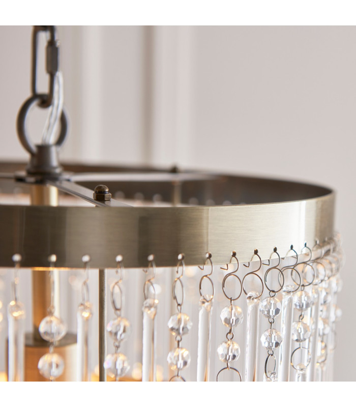 Genevieve Pendant Ceiling Light Antique Brass Plate & Clear Crystal Glass E27-5