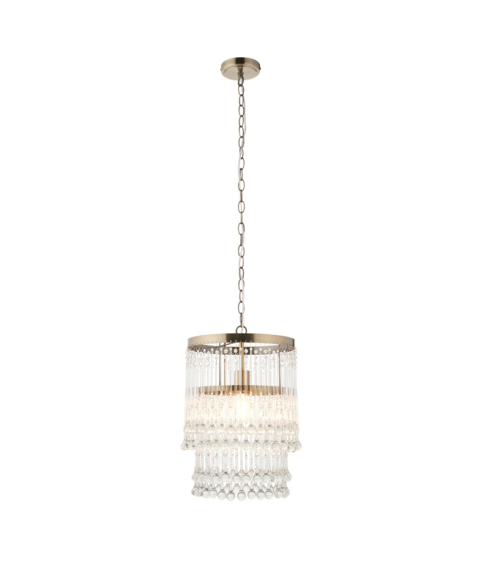 Genevieve Pendant Ceiling Light Antique Brass Plate & Clear Crystal Glass E27-8