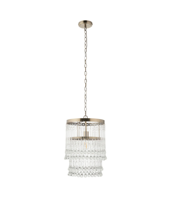 Genevieve Pendant Ceiling Light Antique Brass Plate & Clear Crystal Glass E27-9