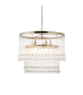 Genevieve Pendant Ceiling Light Antique Brass Plate & Clear Crystal Glass 5x E14-1