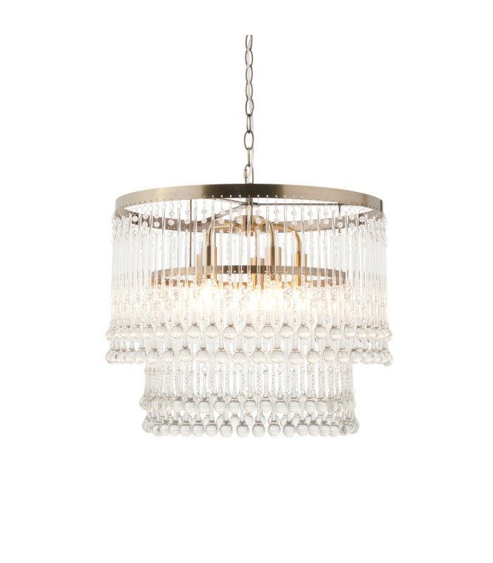 Genevieve Pendant Ceiling Light Antique Brass Plate & Clear Crystal Glass 5x E14-1