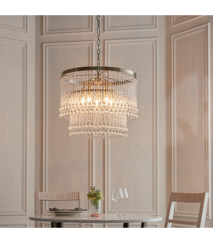 Genevieve Pendant Ceiling Light Antique Brass Plate & Clear Crystal Glass 5x E14-2