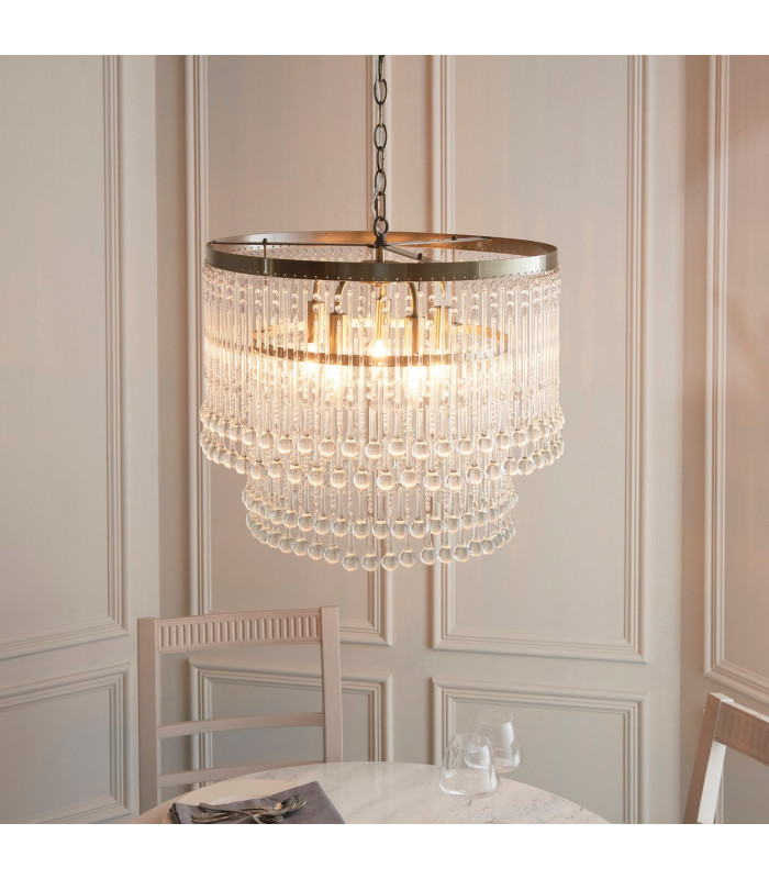 Genevieve Pendant Ceiling Light Antique Brass Plate & Clear Crystal Glass 5x E14-3
