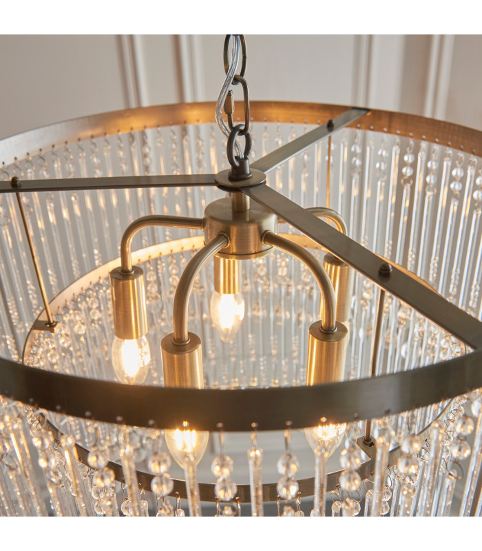 Genevieve Pendant Ceiling Light Antique Brass Plate & Clear Crystal Glass 5x E14-4