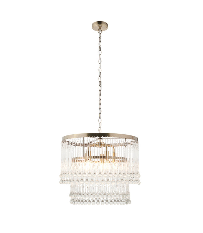 Genevieve Pendant Ceiling Light Antique Brass Plate & Clear Crystal Glass 5x E14-8