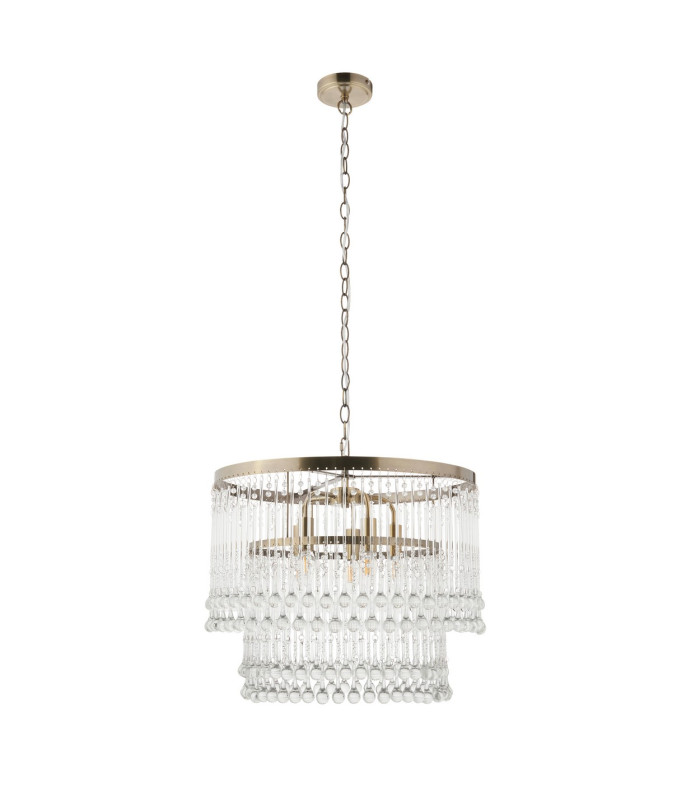 Genevieve Pendant Ceiling Light Antique Brass Plate & Clear Crystal Glass 5x E14-9