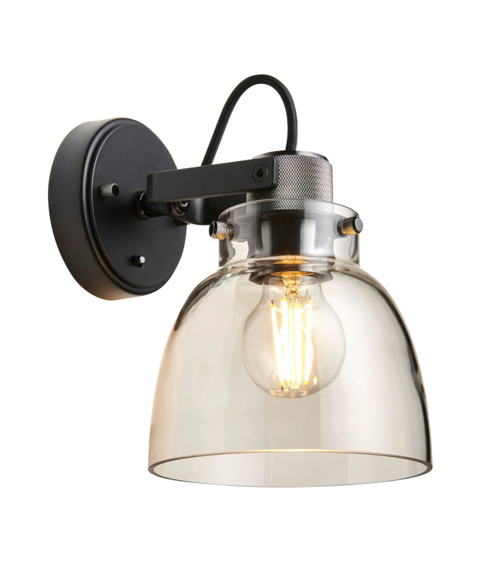 Urban Dome Wall Lamp Smokey Grey Tinted Glass & Black Chrome Plate E27-1