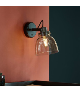 Urban Dome Wall Lamp Smokey Grey Tinted Glass & Black Chrome Plate E27-2