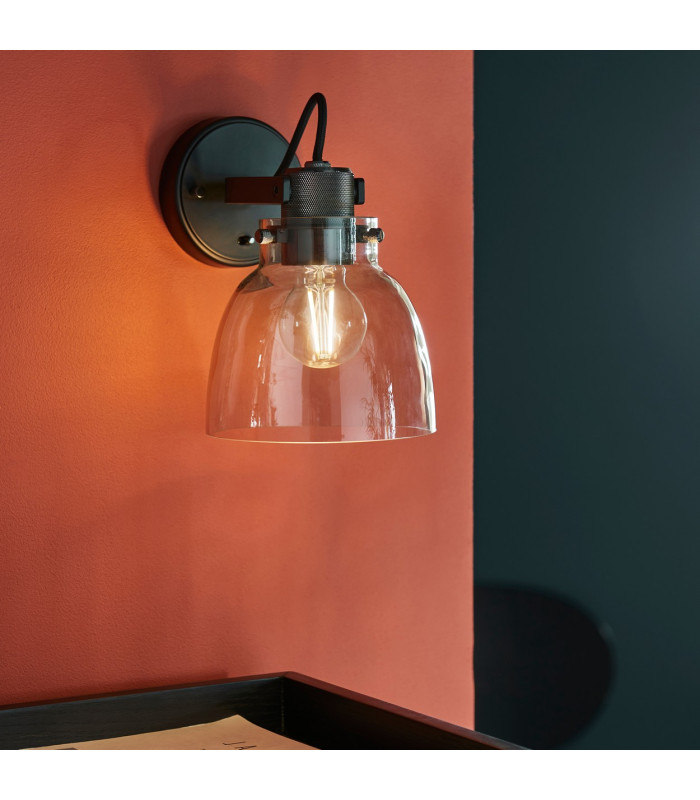 Urban Dome Wall Lamp Smokey Grey Tinted Glass & Black Chrome Plate E27-3