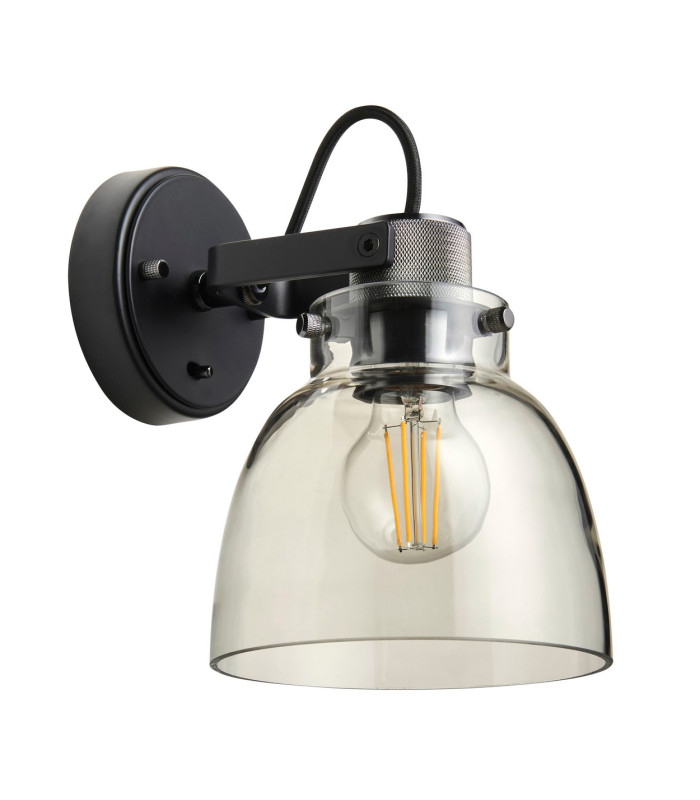 Urban Dome Wall Lamp Smokey Grey Tinted Glass & Black Chrome Plate E27-8