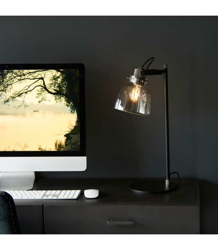 Urban Desk Task Lamp Smokey Grey Tinted Glass & Black Chrome Plate E27-4