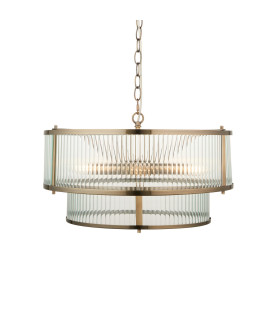 Ridgeton Cylindrical Pendant Ceiling Light Antique Brass Plate & Clear Ribbed Glass 5x E14-1