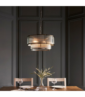 Ridgeton Cylindrical Pendant Ceiling Light Antique Brass Plate & Clear Ribbed Glass 5x E14-2