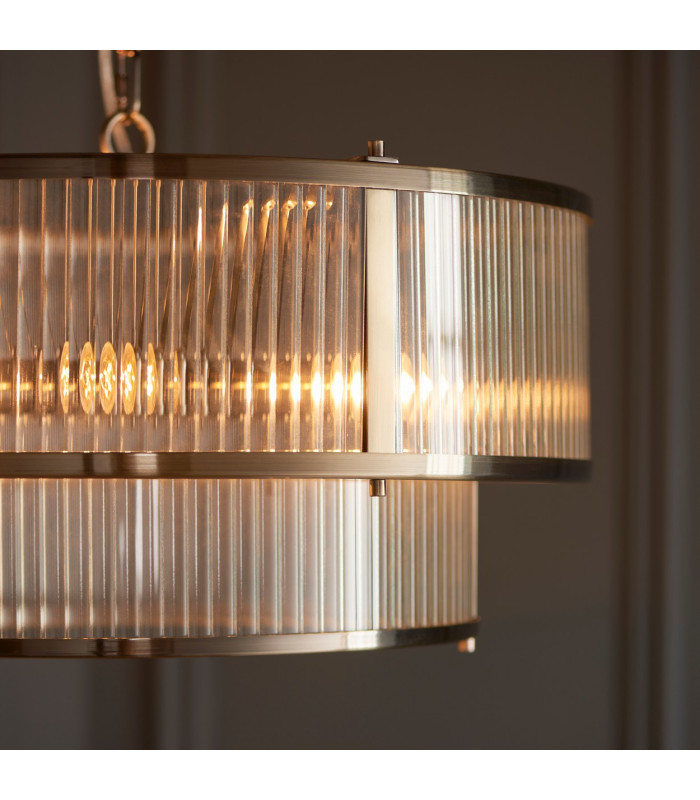 Ridgeton Cylindrical Pendant Ceiling Light Antique Brass Plate & Clear Ribbed Glass 5x E14-5