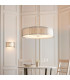 Cordero Cylindrical Pendant Ceiling Light Satin Nickel Plate White Fabric & Frosted Glass 5x E27-7