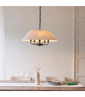 Lille Multi Arm Pendant Ceiling Light Matt Black & Natural Faux Linen 5x B22-2