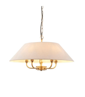 Lille Multi Arm Pendant Ceiling Light Antique Brass Plate & Natural Faux Linen 5x B22-1