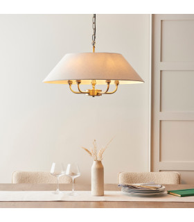 Lille Multi Arm Pendant Ceiling Light Antique Brass Plate & Natural Faux Linen 5x B22-2