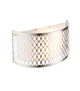 Cordero Flush Wall Lamp Satin Nickel Plate White Fabric & Frosted Glass 2x E14-1
