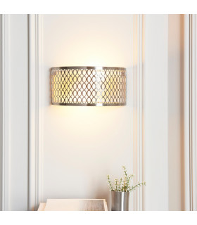 Cordero Flush Wall Lamp Satin Nickel Plate White Fabric & Frosted Glass 2x E14-2