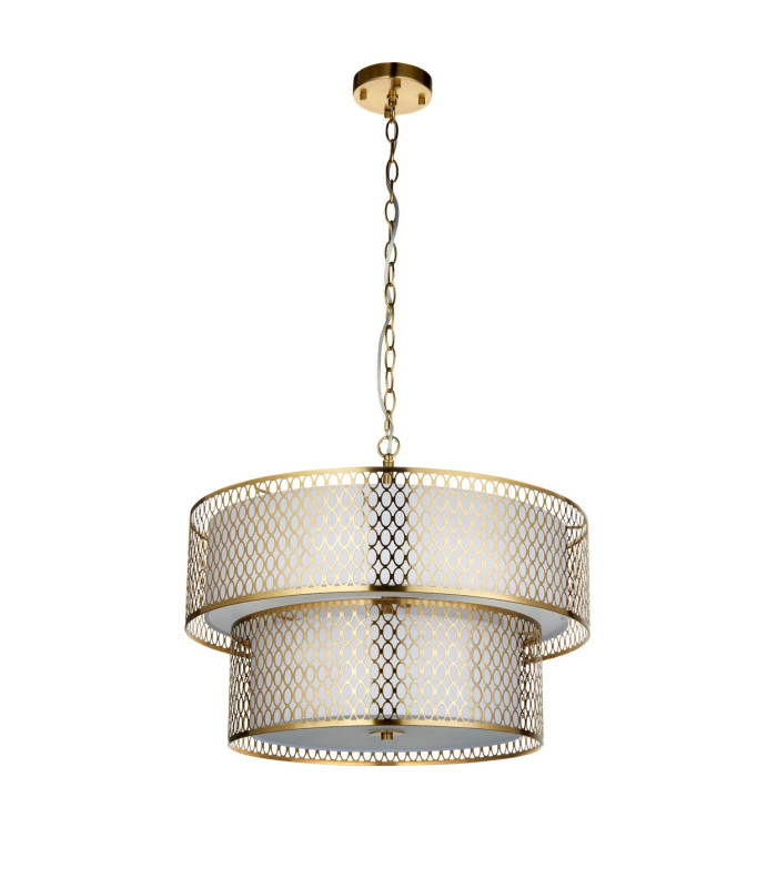 Cordero Cylindrical Pendant Ceiling Light Gold Effect Plate White Fabric & Frosted Glass 6x E27-9