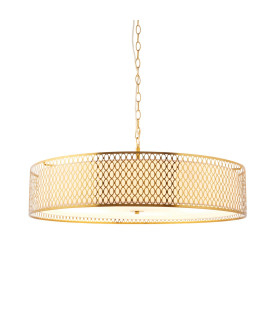 Cordero Cylindrical Pendant Ceiling Light Gold Effect Plate White Fabric & Frosted Glass 5x E27-1