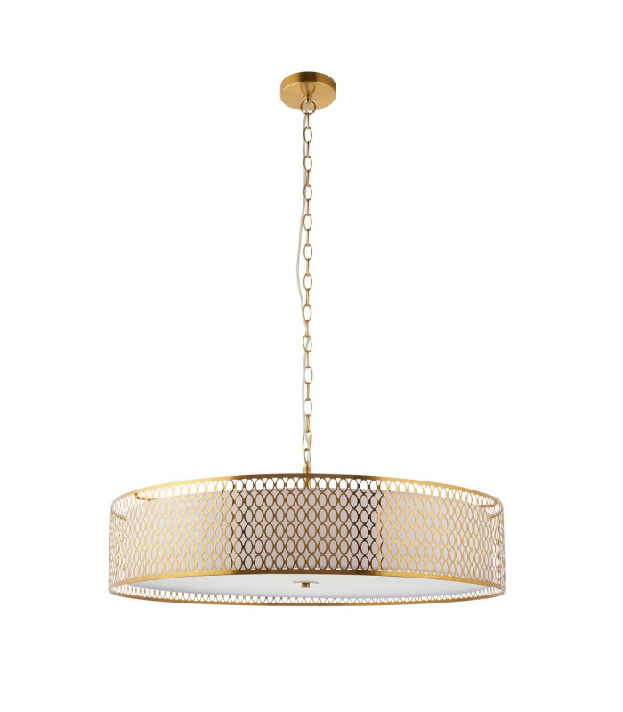 Cordero Cylindrical Pendant Ceiling Light Gold Effect Plate White Fabric & Frosted Glass 5x E27-9