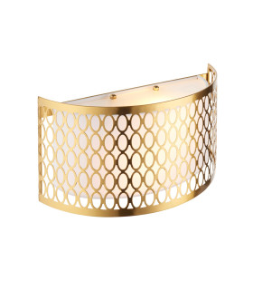 Cordero Flush Wall Lamp Gold Effect Plate White Fabric & Frosted Glass 2x E14-1