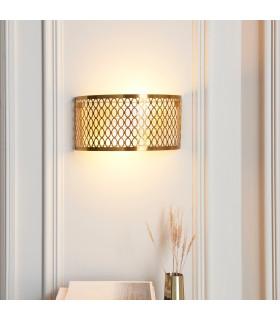 Cordero Flush Wall Lamp Gold Effect Plate White Fabric & Frosted Glass 2x E14-2